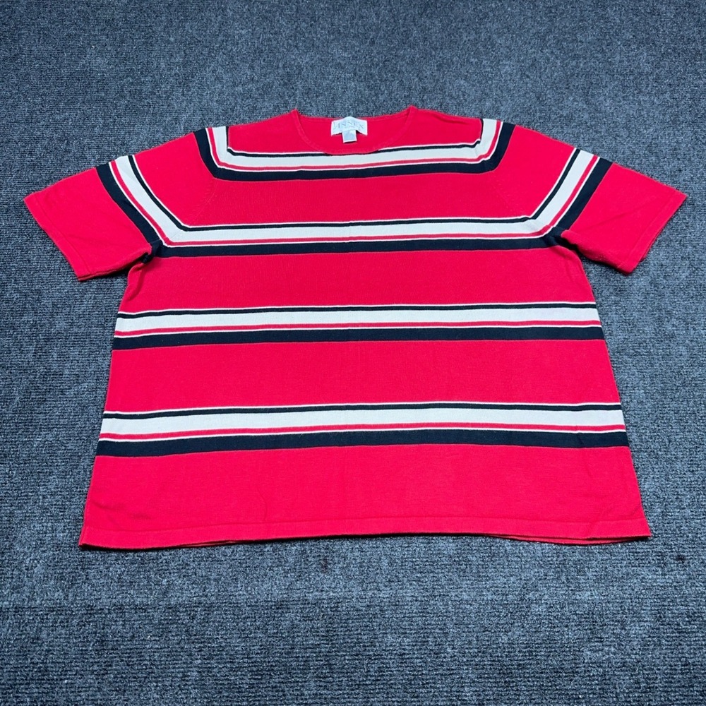 Casual Corner Annex Woman Red Striped Short Sleeve Knit Sweater Top Size X